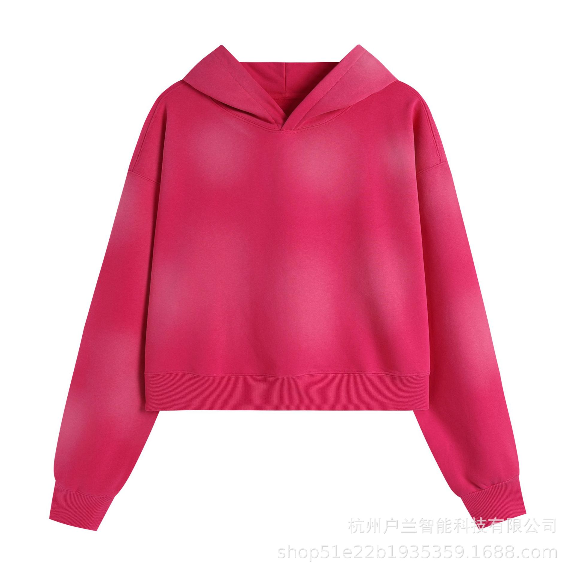 Women's 400g brushed gradient spray hooded sweatshirt rose red