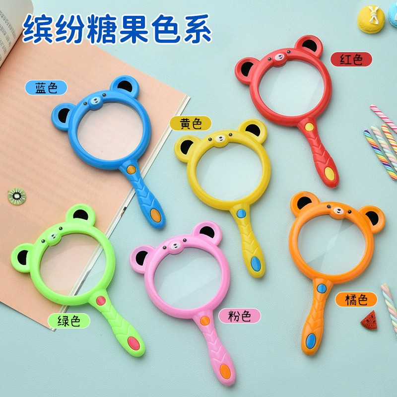 60 мм Macaron цвет мультфильм Медведь ручная Лупа дети изучают науку и образование оптом обучающие игрушки для экспериментов