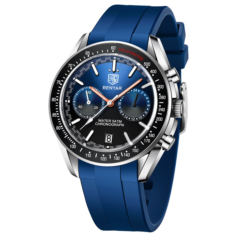 Binya benyar 5194 reloj de calendario de cuarzo luminoso impermeable cronógrafo multifunción para hombre image 6