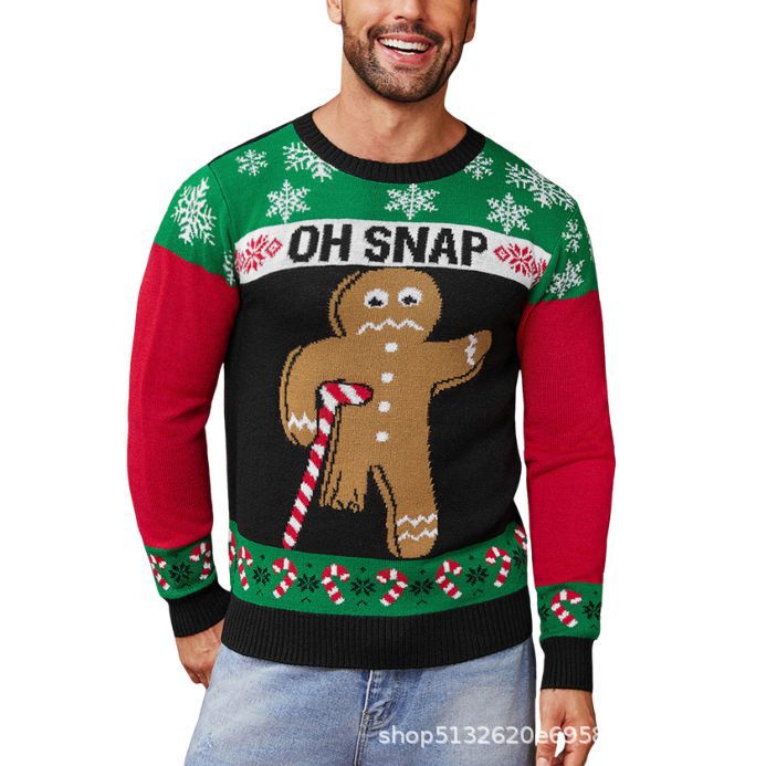 Christmas Gingerbread Man Pompom Couple Exchange Gift Party Clothes Ugly Sweater