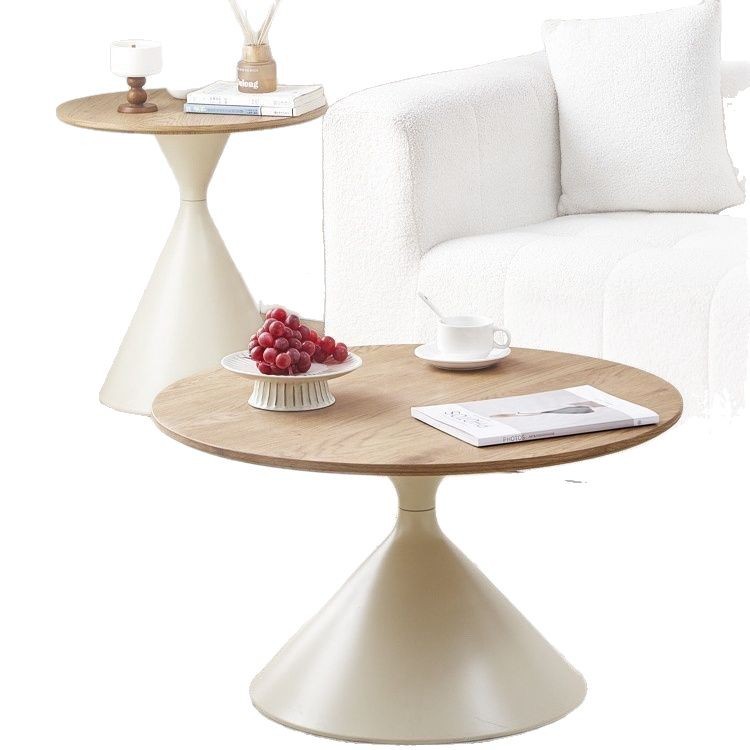 Mesa de centro de madera maciza con crema de troncos, estilo nórdico, sala de estar para el hogar, combinación de apartamento pequeño, mesa moderna, movimiento redondo simple