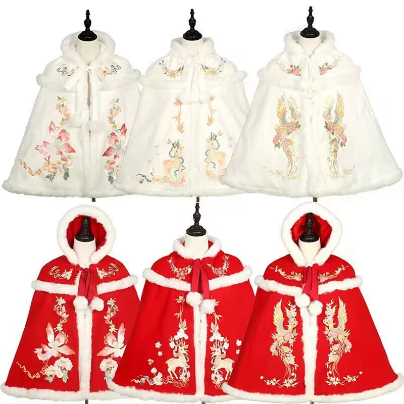 Плащ-плащ для девочек Hanfu, детский утолщенный Детский новогодний костюм на флисовой подкладке, супер фея, древний зимний костюм