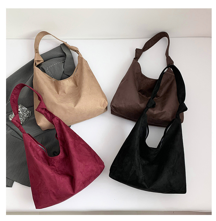 Cross-border suede large bag for women 2024 New style fashionable retro frosted tote bag for autumn and winter work and commuting bucket bag undefined