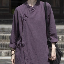 修行禅服女佛系禅意女装棉麻衬衫素衣中式斜襟上衣中长款开衫长袖