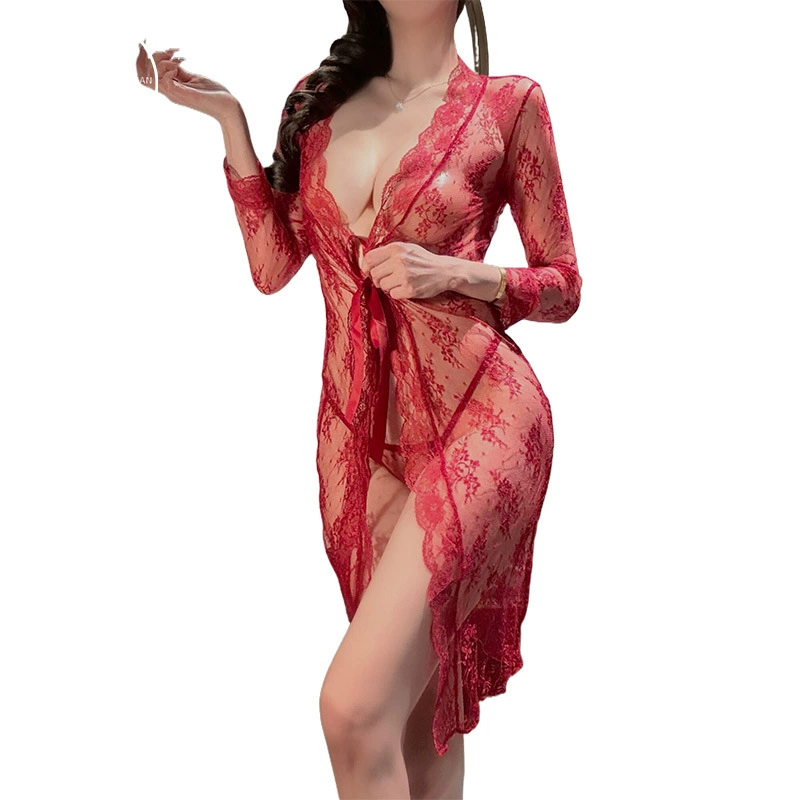 Спальный комплект Underwear, пижама, соблазнительный набор, длинный халат, плюс размер