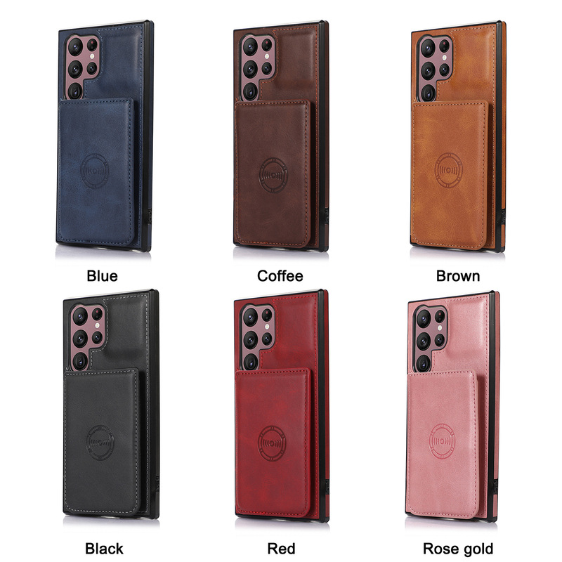 For Samsung S23Ultra magnetic card case mobile phone leather case S23 multi-card car magnetic case S23plus card case