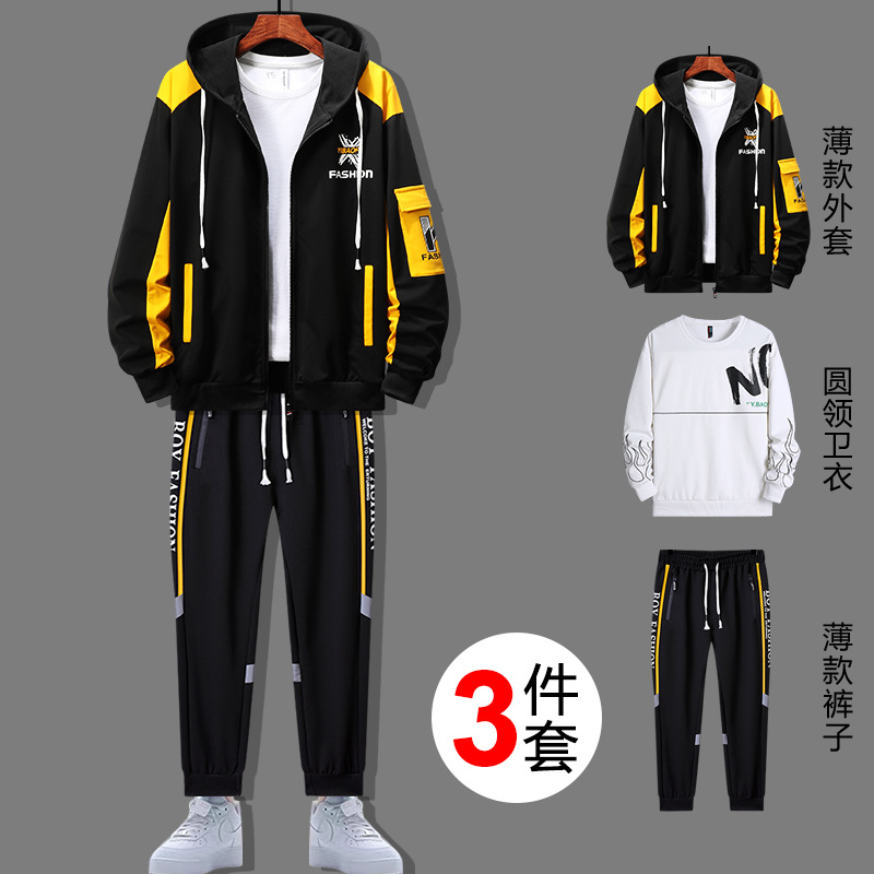 Traje deportivo sudadera para hombre moda casual de moda primavera y otoño nuevo estilo estudiantes de secundaria y preparatoria adolescentes guapos conjunto de tres piezas