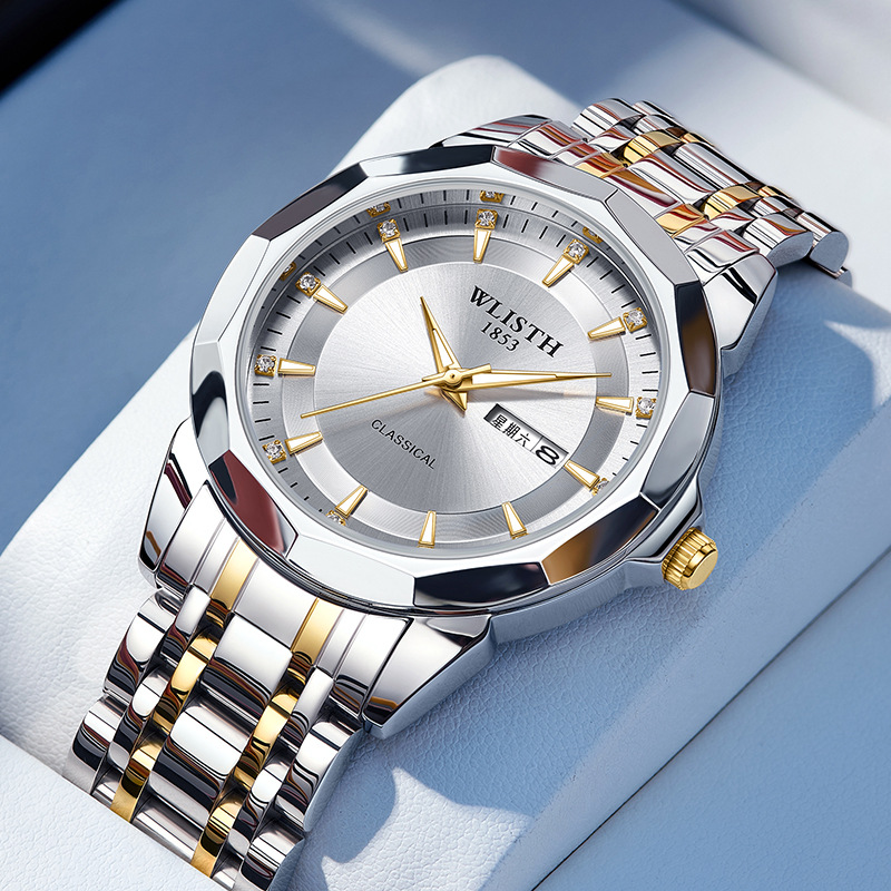 Wolixi Trendy Couple Watches for Men and Women Waterproof Stainless Steel Calendar Quartz Watch Douyin Popular Cross-Border Watch