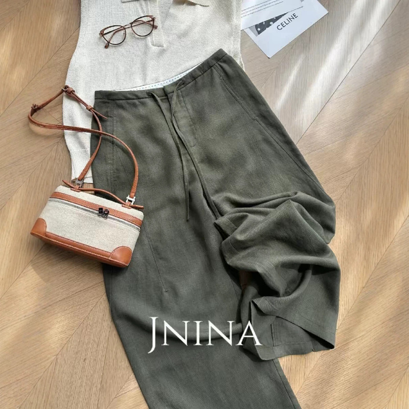 Highly Recommended! Old Money Style Rock Pine Green Linen Pants for Women, New Summer High-Waisted Loose Casual Wide-Leg Pants Trendy Highly Recommended! Old Money Style Rock Pine Green Linen Pants for Women, New Summer High-Waisted Loose Casual Wide-Leg Pants Trendy