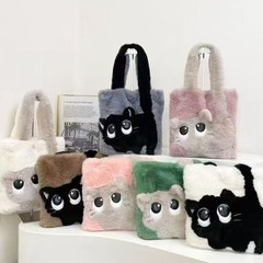 创意猫咪卡通甜美斜挎少女毛绒通勤包秋季时尚手提单肩女包秋冬