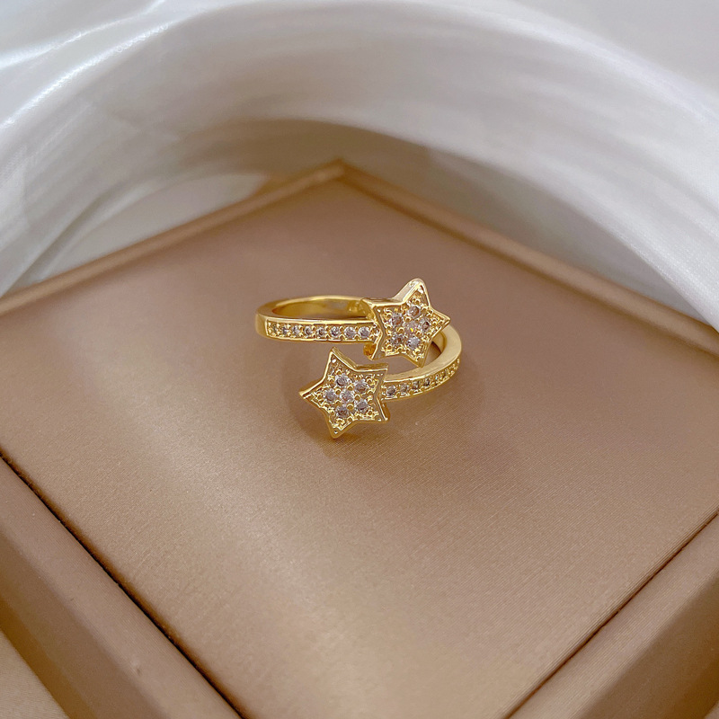 Fashion Pentagram Brass Plating Inlay Zircon Open Ring 1 Piece