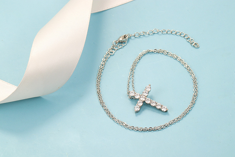 Copper Material Geometric Pattern Fashion Cross Copper Zircon Necklace Wholesale