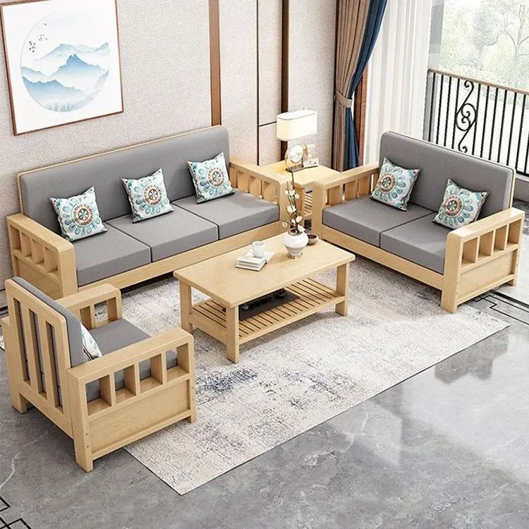 中式实木沙发组合家用客厅小户型三人位直排现代简约木质拆洗家具