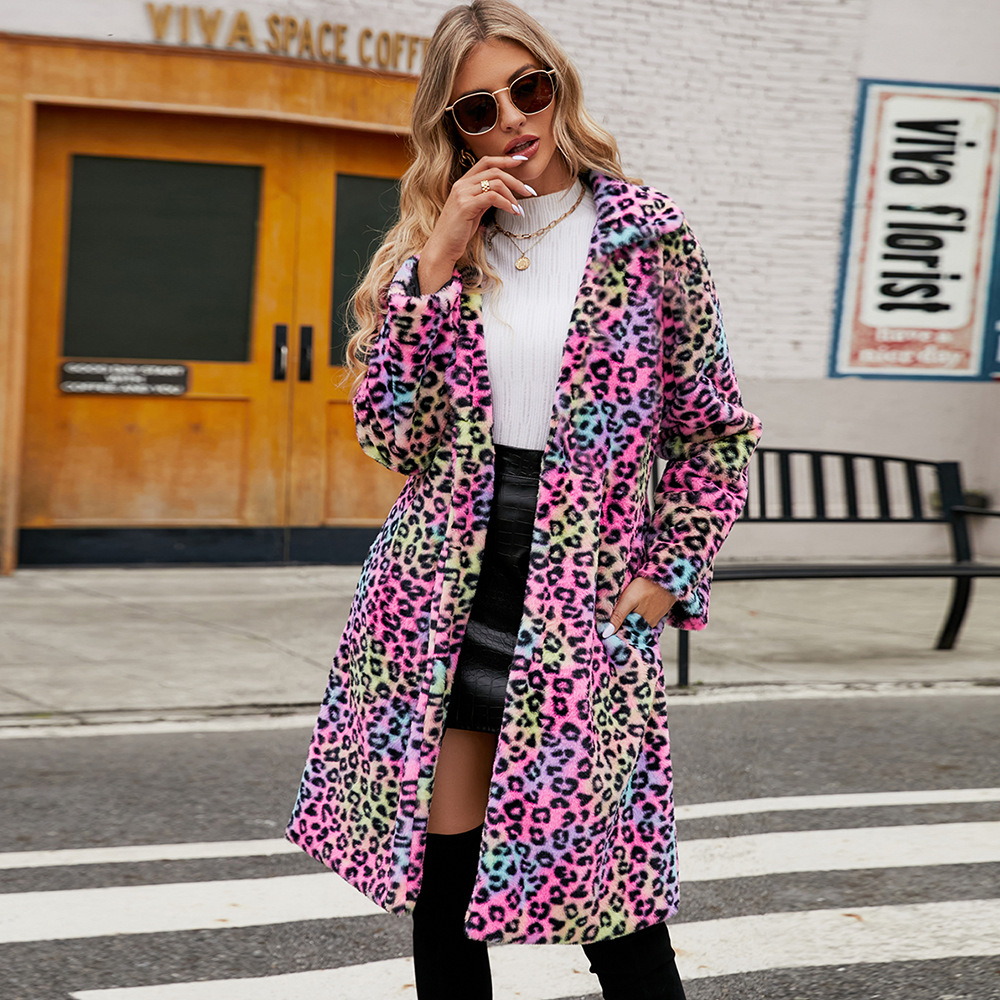 Women's Clothing hot selling leopard print fur plush lapel coat long fashionable autumn and winter new style_voghion.com