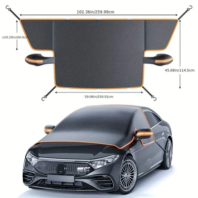 Windshield Sunshade, Enlarged Waterproof – Car snow shield - orange-edging-6-magnets-thickened-oxford-cloth-front-guard-orange-ears-4-straps