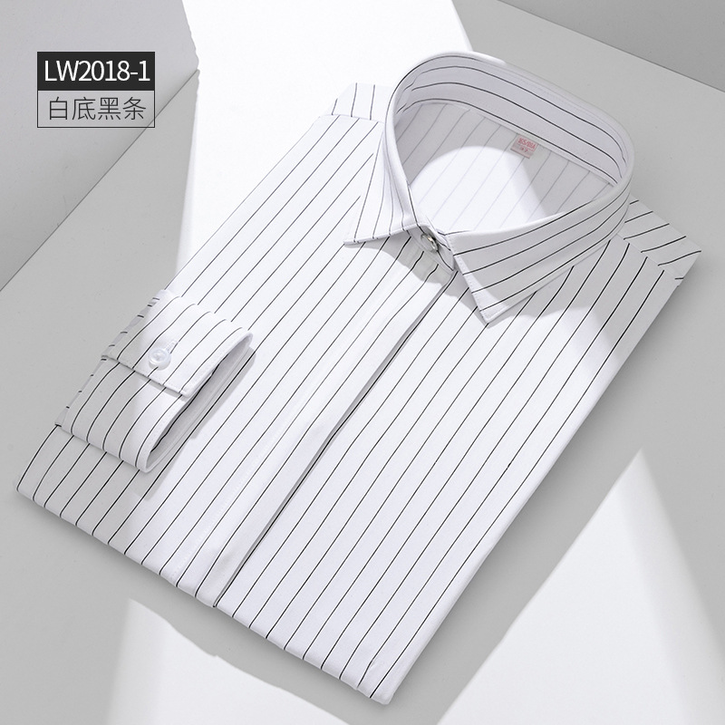 Camisa a rayas verticales de contraste en color blanco y negro camisa de manga larga para mujer de negocios de cercanías diseño delgado camisa blanca impresa Traje interior para mujer