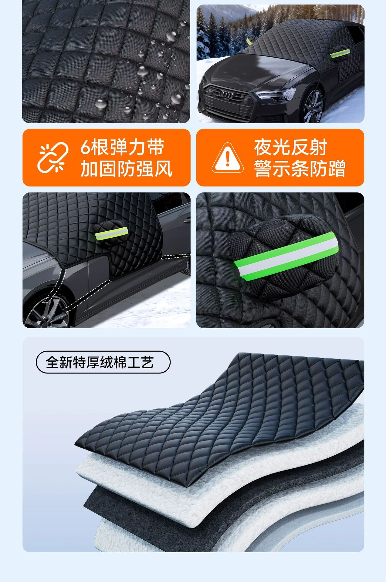 Car snow cover, winter windshield frost and snow protection, thickened half-car cover, sunshade