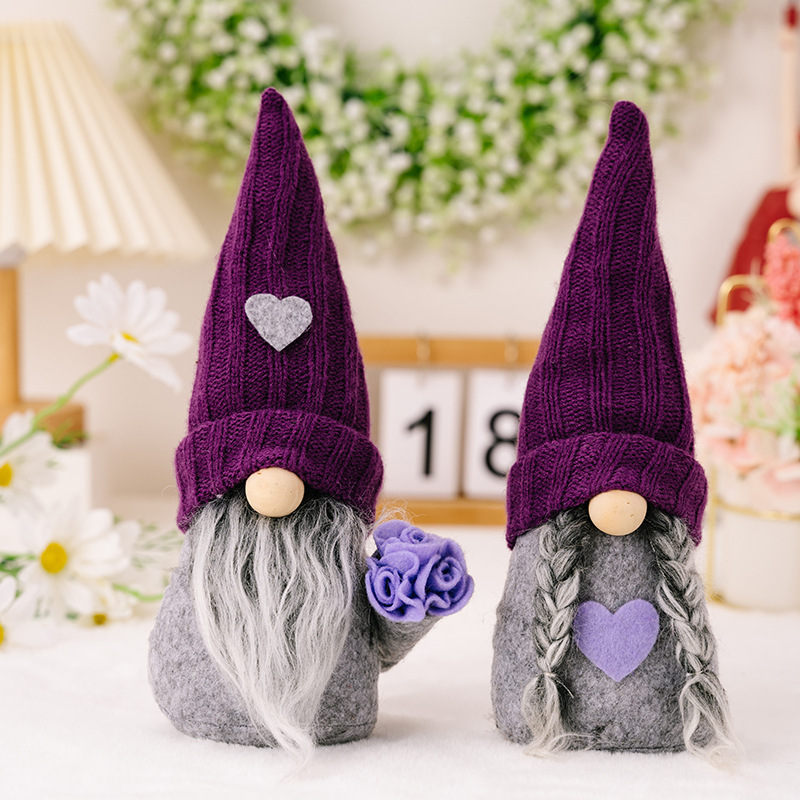 Haobei Christmas decoration purple knitted hat dwarf doll decoration American spring and autumn faceless doll