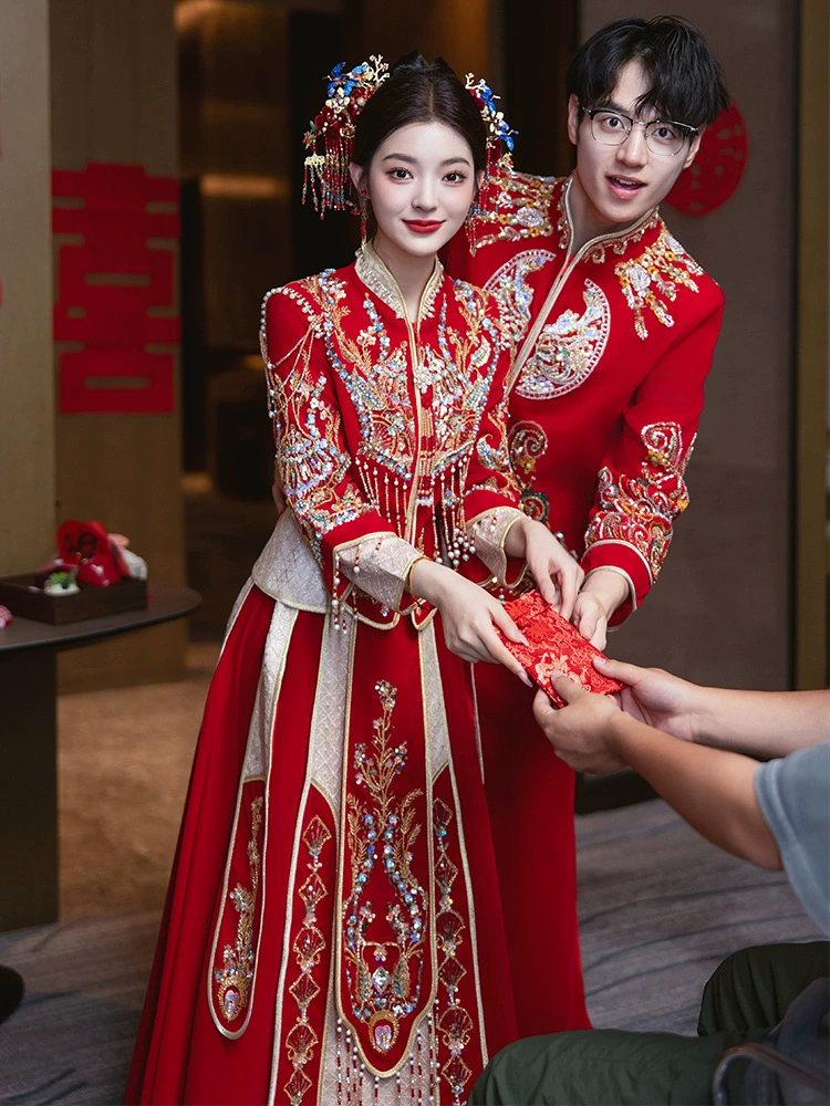 Свадебное платье Xiuhe Wear Bride 2025 года, новое свадебное платье в китайском стиле, элегантное и компактное, тонкое и плотное свадебное платье высокого класса