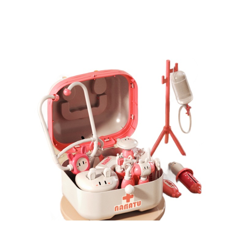 Niños en casa pequeño médico juego de juguetes simulación estetoscopio caja médica enfermera juego de roles inyección conejo