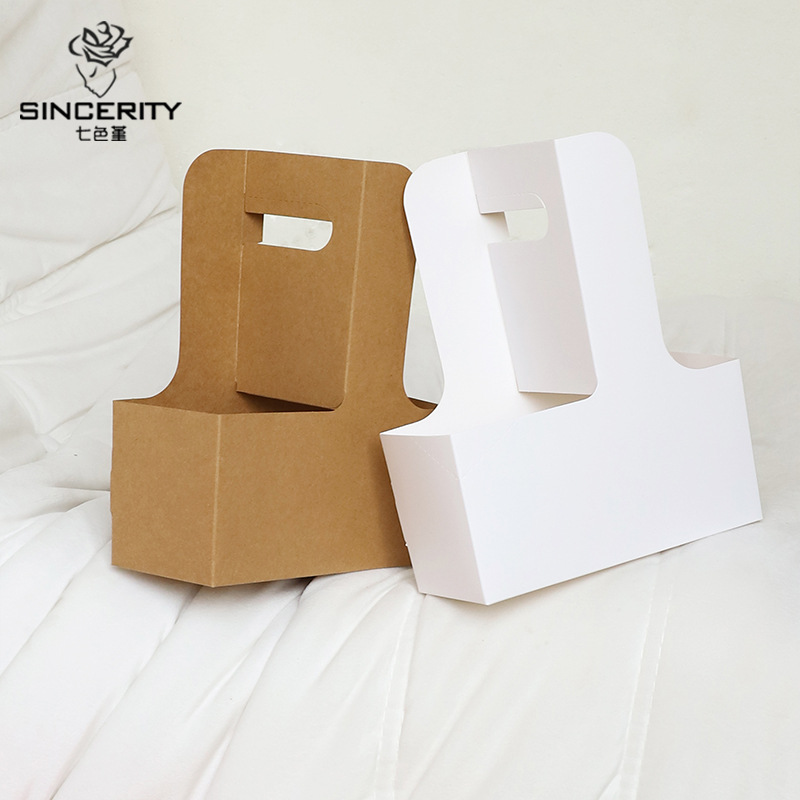 Caja de flores portátil de café Qisejin, papel kraft, bandeja para tazas, caja de regalo, caja de embalaje de ramo de flores