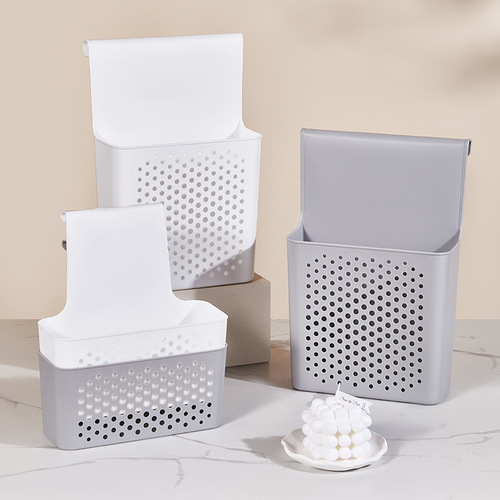 Manufacturer wholesale cupboard door wall-mounted storage basket plastic PP hollow gray and white storage basket bathroom sundries storage basket