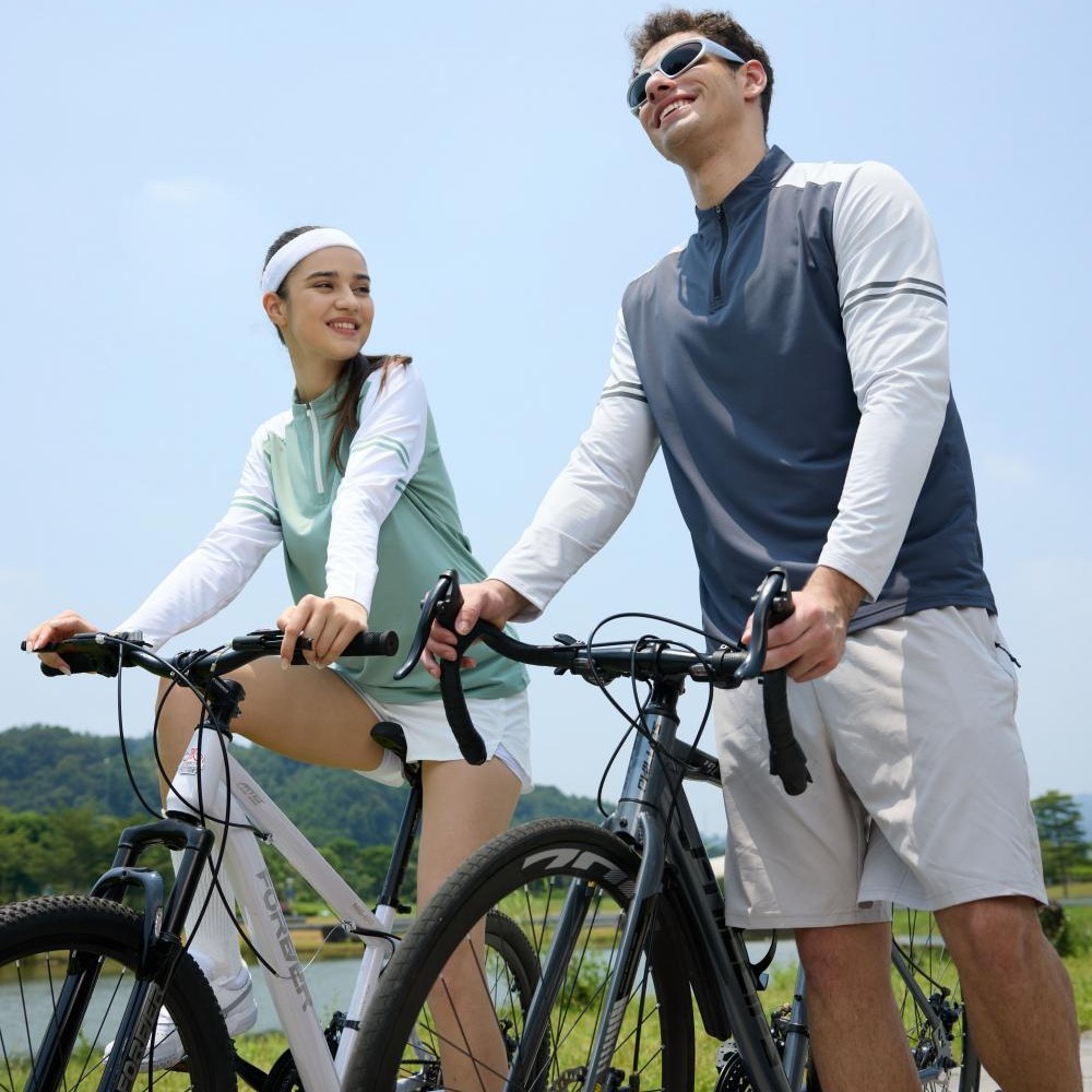 Primavera deportiva de secado de manga larga camiseta de entrenamiento de tenis de semi-cremallera ropa de ciclismo al aire libre para hombres y mujeres
