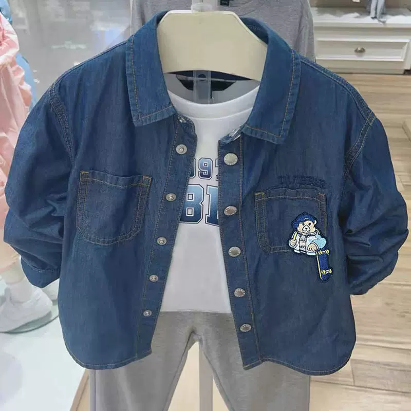 2025秋季新款日系简约男童长袖衬衫时尚休闲儿童牛仔外套