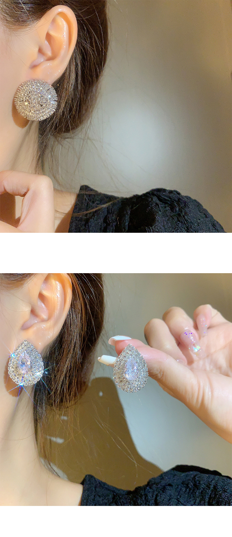 Retro full diamond long tassel earrings for women in Europe and America, exaggerated temperament, earrings, high-end feeling, light luxury earrings_voghion.com