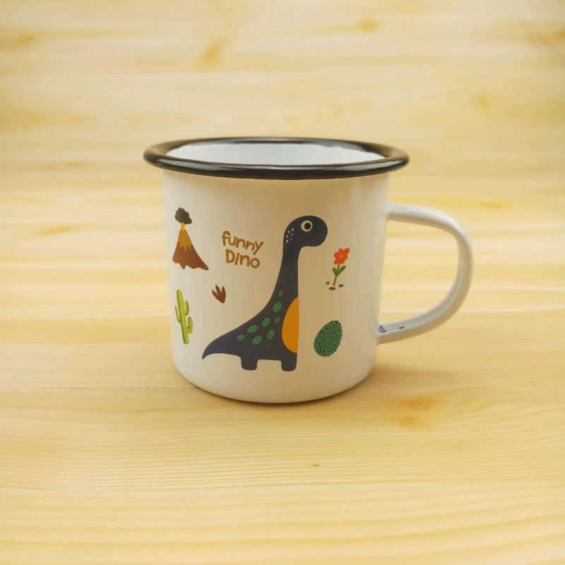 Enamel dinosaur cup children's pattern optional with lid large capacity thickened water cup cartoon cup beautiful mug
