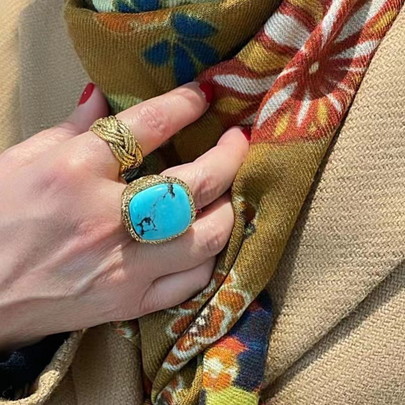 Jewelry & Accessories French fashion niche designer ring fashionable retro twisted metal chain wheat ear braided ring_voghion.com