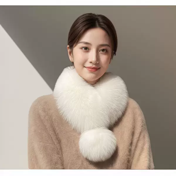 New Cross-Border Winter Faux Fox Fur Short Style with Large Fur Ball, Stylish and Versatile Faux Fur Thickened Scarf and Neck Warmer