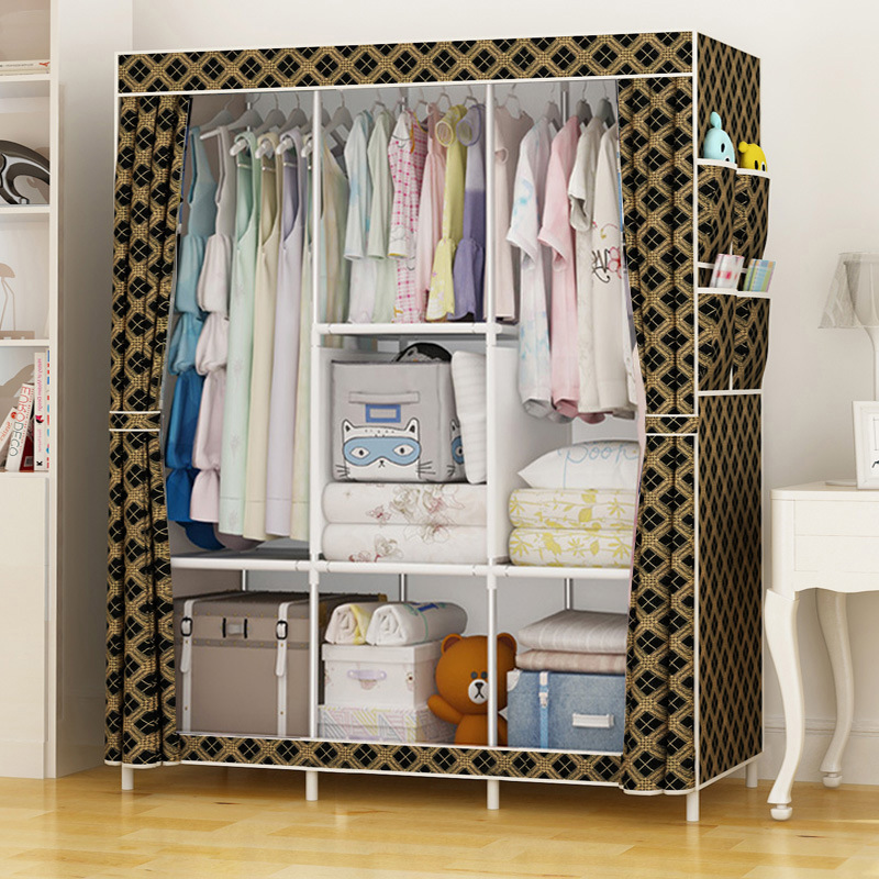 Armario de tela simple para comercio transfronterizo con recogida personal, armario con estructura de acero y refuerzo de tubos de acero, armario individual para almacenamiento a prueba de polvo