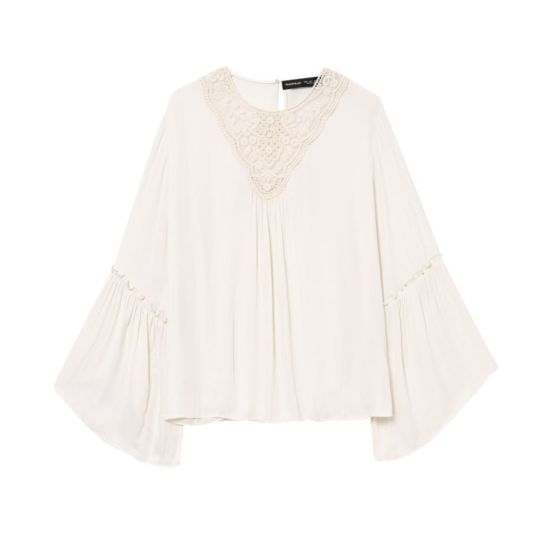 Cross-Border European and American Style French Women's Shirt 2026 New Design Hollow-Out Draped Long-Sleeve Chiffon Blouse Cross-Border European and American Style French Women's Shirt 2026 New Design Hollow-Out Draped Long-Sleeve Chiffon Blouse