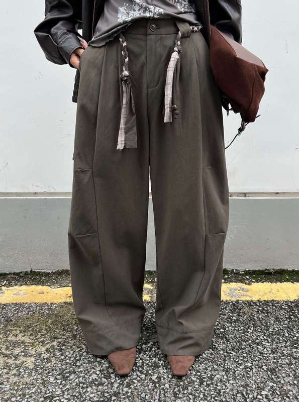 2025秋冬新款高腰抽褶工装阔腿裤女式休闲百搭拖地裤休闲裤95599|undefined