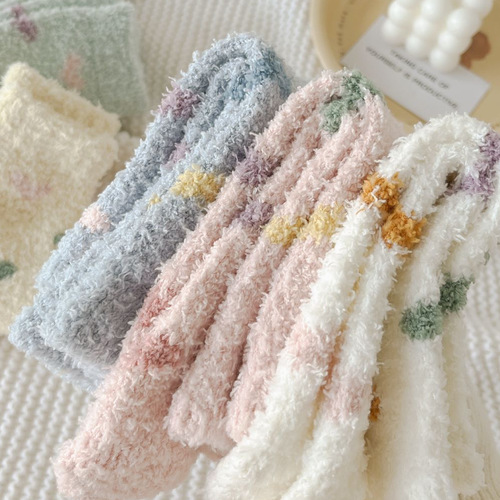 Winter and autumn thickening love warm coral fleece socks terry socks mid-calf socks sleep floor socks factory wholesale
