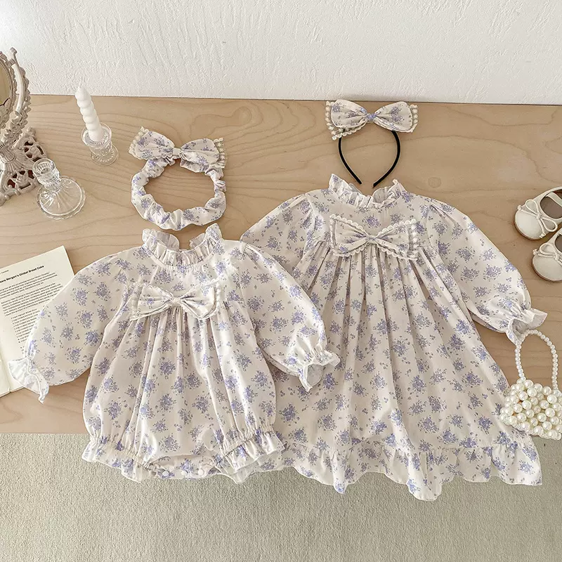 2025春秋韩版女童三角爬服婴幼儿连身衣长袖套头衫公主风跨境裙子