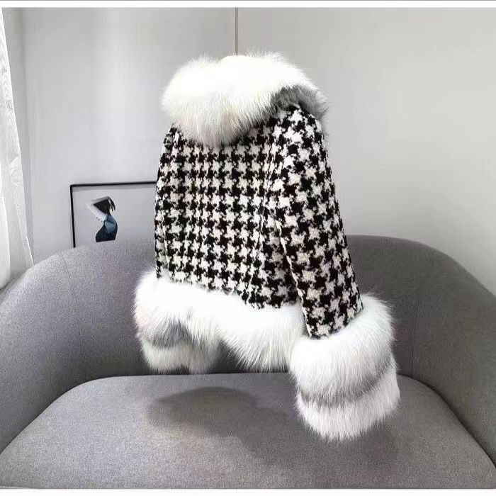 Women's Clothing Fur new young women's short style houndstooth collar sier fox fur_voghion.com