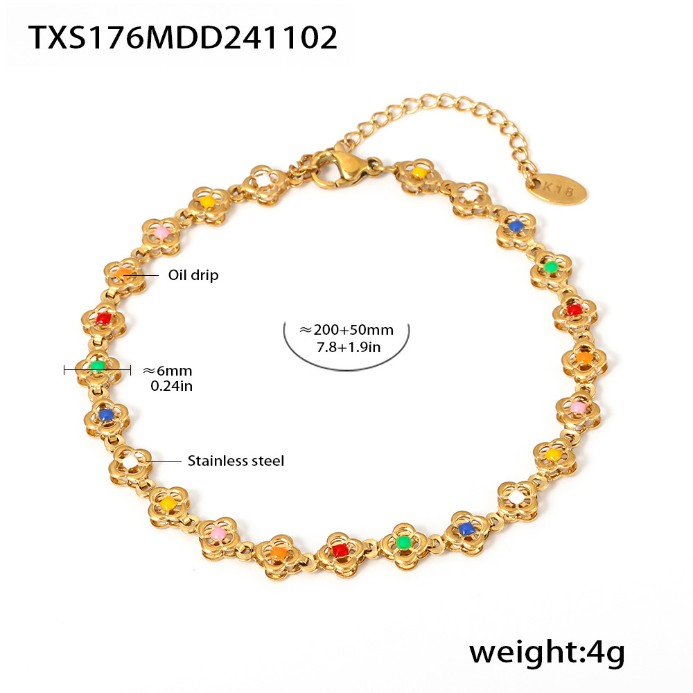 Set Collier Et Bracelet Motif Fleur En Acier Inoxydable_voghion.com