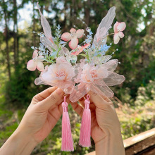 汉服头饰女儿童古风绢花发夹女童中国风流苏花朵发卡公主古装发饰