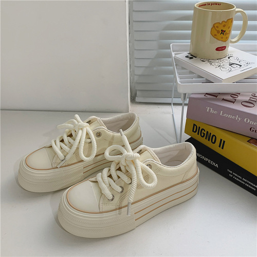 Student thick-soled low-cut mint green canvas shoes for women  Korean version sports and leisure all-match white shoes breathable women's shoes