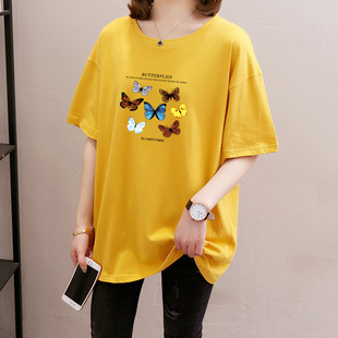 2025 New Korean Style Middle-Aged Plus Size Women's Fat mm Mid-Length Pure Cotton Short-Sleeved T-Shirt Women's Summer Loose Top