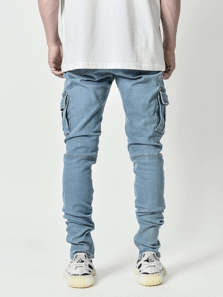 boy European And American Cross-Border Exclusive 2022 Trend New Versatile Men's Side Pocket Skinny Jeans_viptrois.com