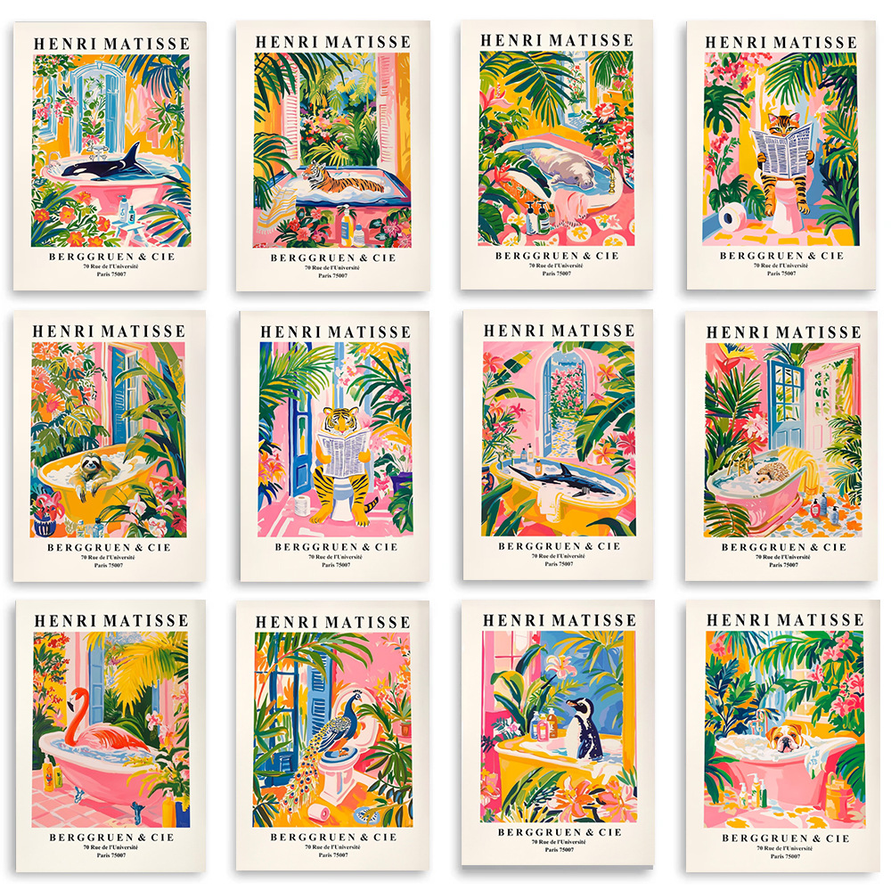 Cross-Border Hot Selling Matisse Animal Poster Living Room Bedroom Bathroom Decoration Painting Dopamine Entrance Restaurant Mural