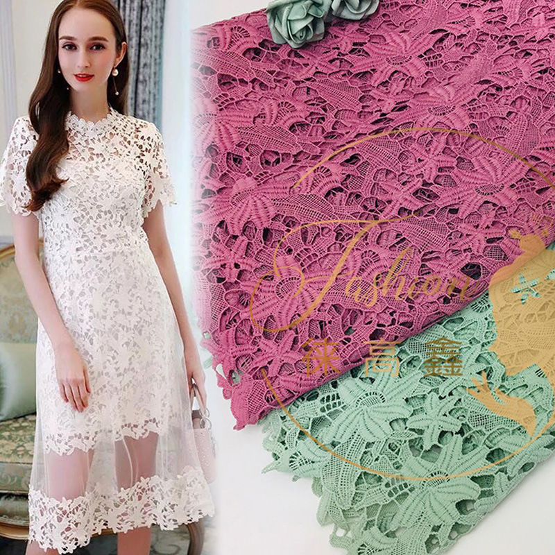 新款水溶蕾丝花边 绣花刺绣涤纶丝满幅花边  婚纱连衣裙女装面料