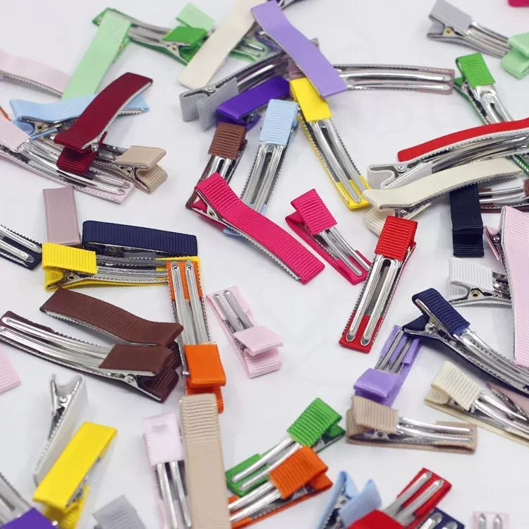 几何型儿童鸭嘴夹头饰配件半包螺纹带双叉夹批发热卖发饰贴布夹子