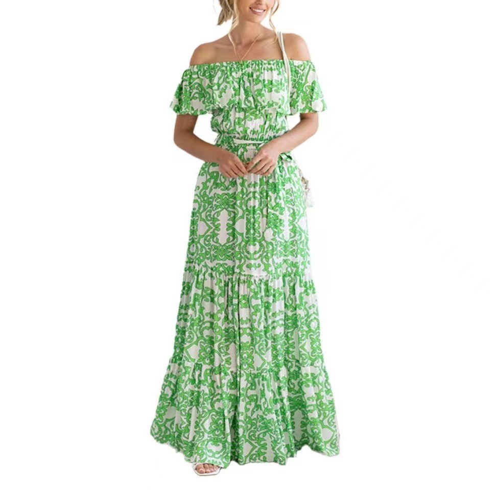 Women's Swing Dress Streetwear Off Shoulder Short Sleeve Printing Maxi Long Dress Holiday Street display picture 1