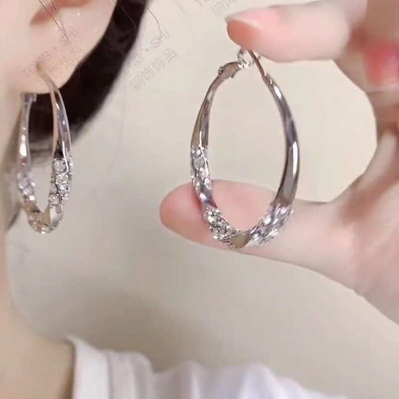 Advanced Sense Diamond Earrings silver Zircon Large Hoop Earrings 2024 New Explosions Light Luxury Elegant Circle Earrings