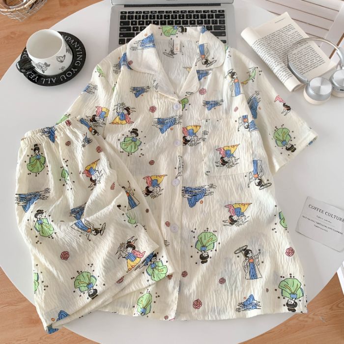 Venta al por mayor transfronteriza en vivo estilo caliente verano nube pijamas de algodón mujeres de manga corta casual de dibujos animados traje de servicio a domicilio para estudiantes