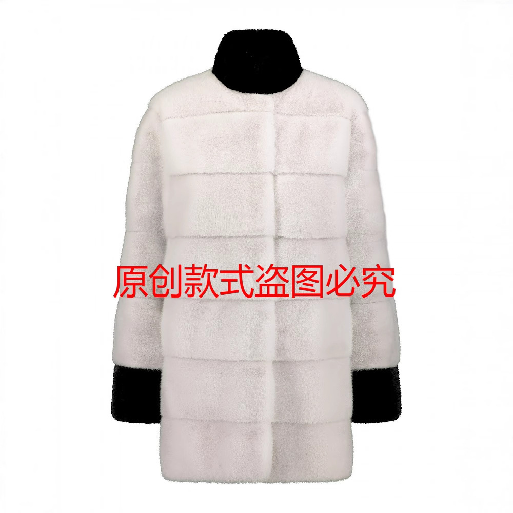 2023新款仿皮草外套女装立领保暖秋冬新款拼接人造皮草水貂绒外套